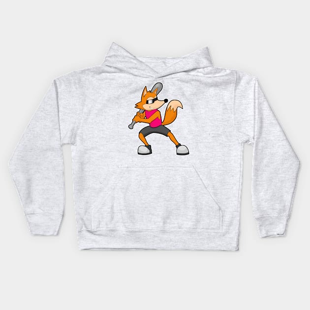 Fox at Baseball with Baseball bat Kids Hoodie by Markus Schnabel